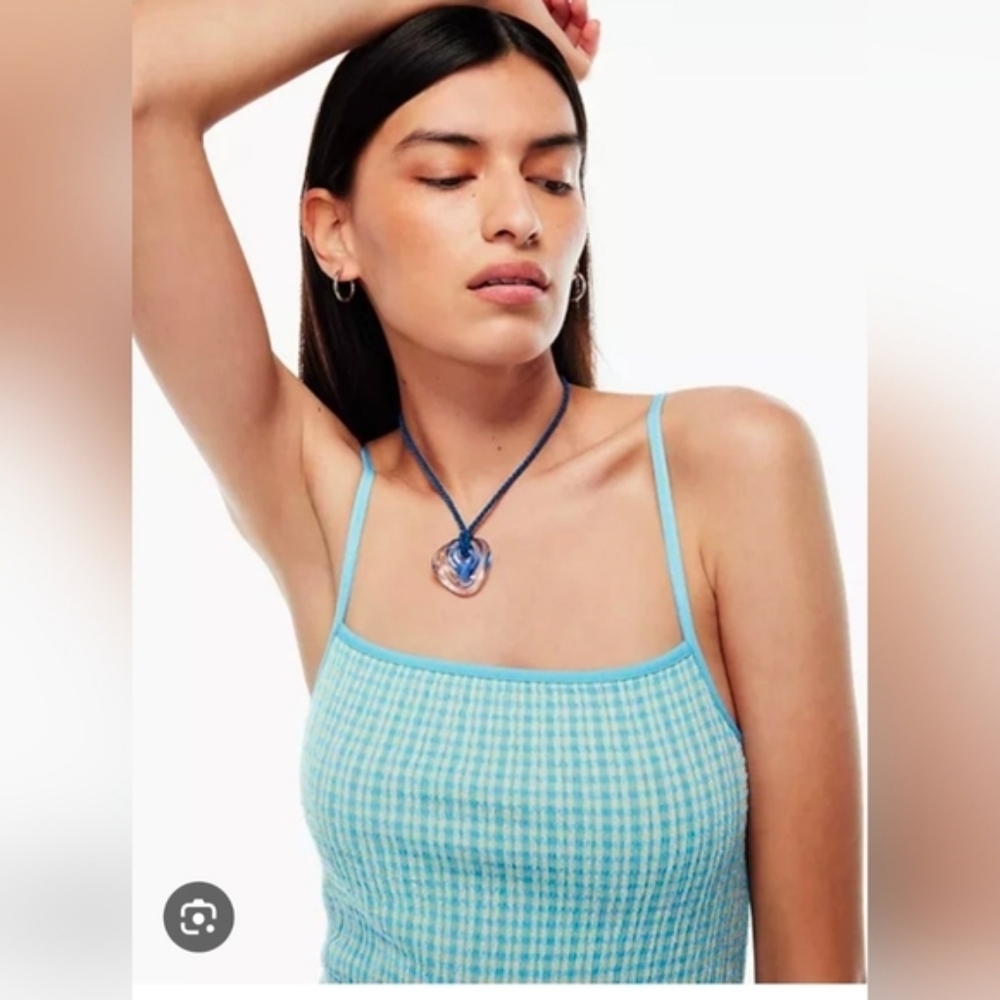 💘 Aritzia Wilfred Jazz Blue Spaghetti Strap Bodycon Seersucker mini dress XS